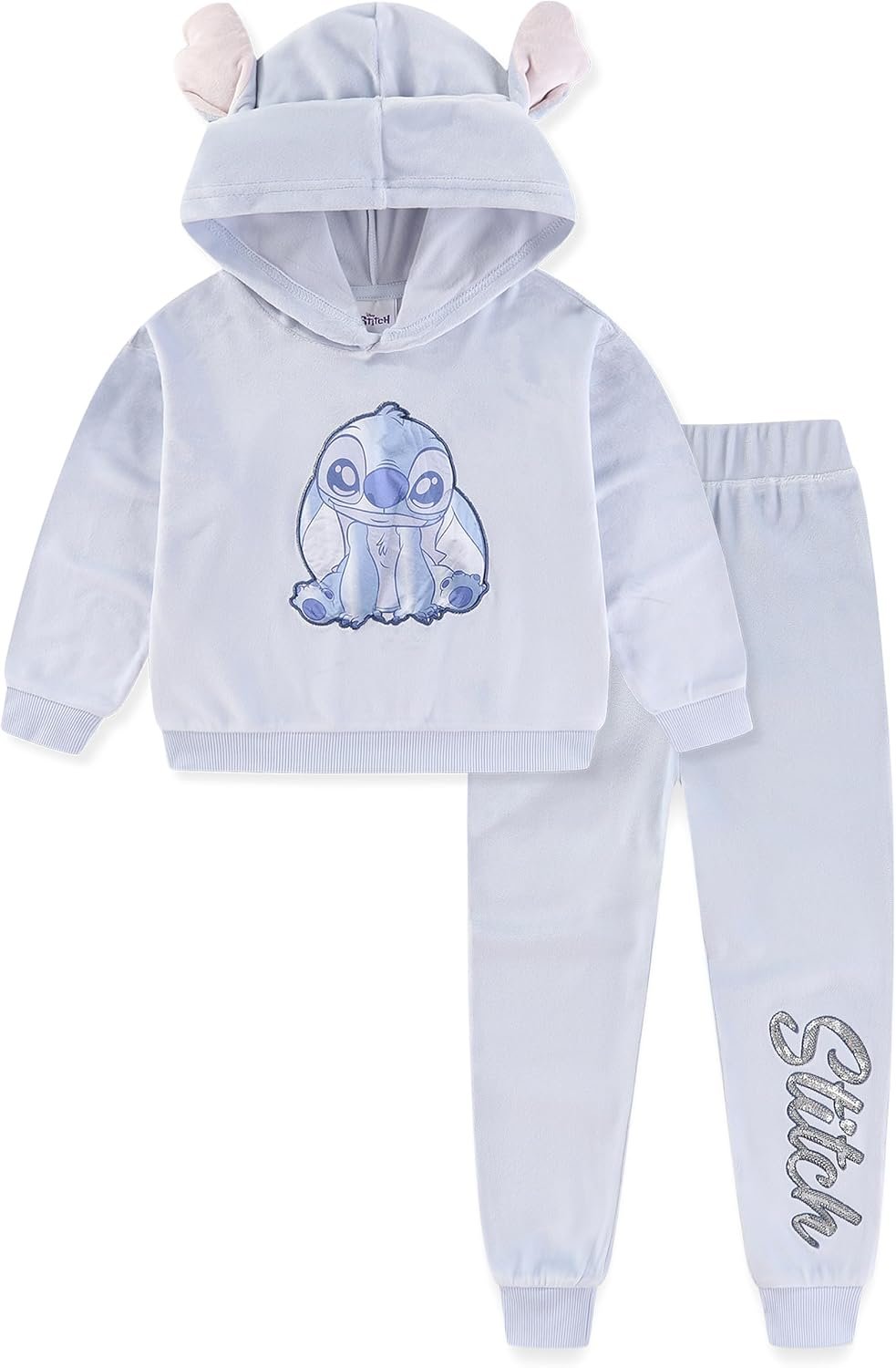 Disney Minnie Mouse Lilo and Stitch Girls 2 Piece Velour Hoodie with Ears and Pants Set for Toddlers and Big Kids