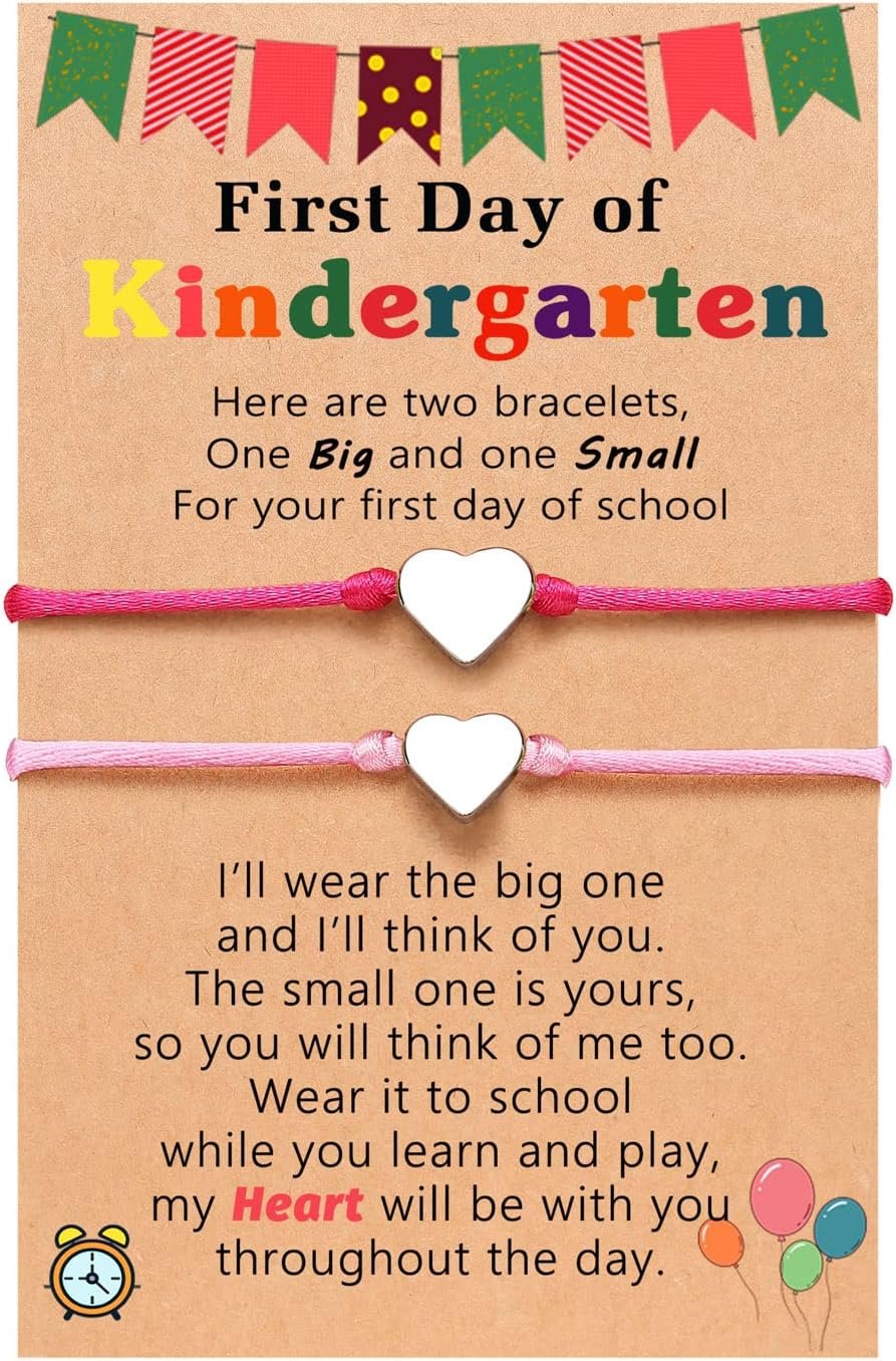 UNGENT THEM Back to School Mommy and Me Bracelet Matching Heart Wish Bracelet Set for 2 First Day of School Gifts for Boys Girls